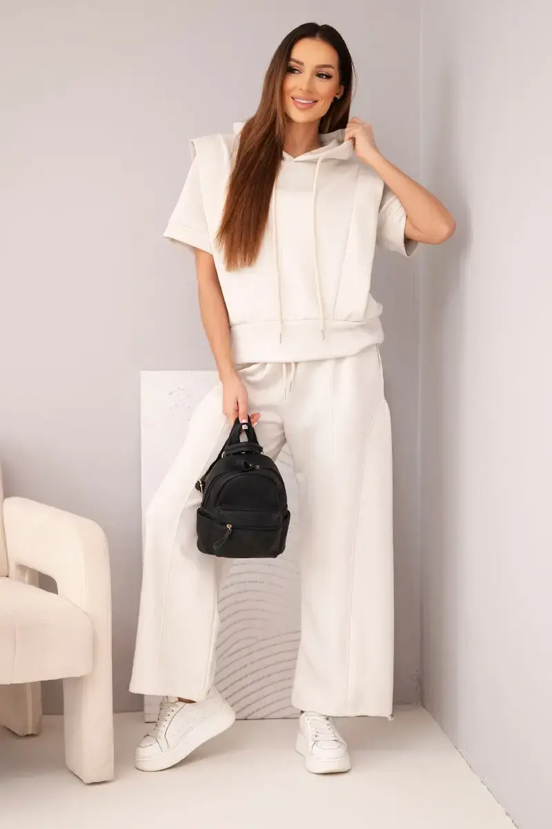 Dámska súprava s mikinou a nohavicami, béžová