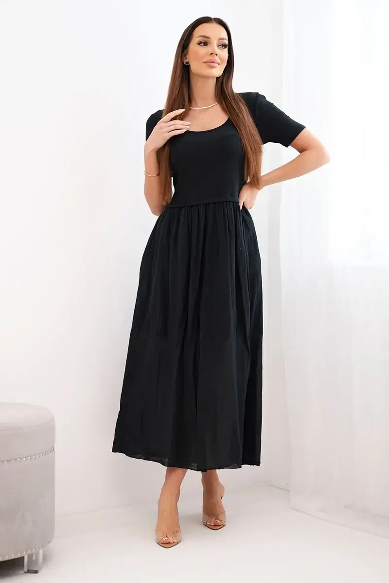 Midi šaty s krátkymi rukávmi a rozšírenou sukňou