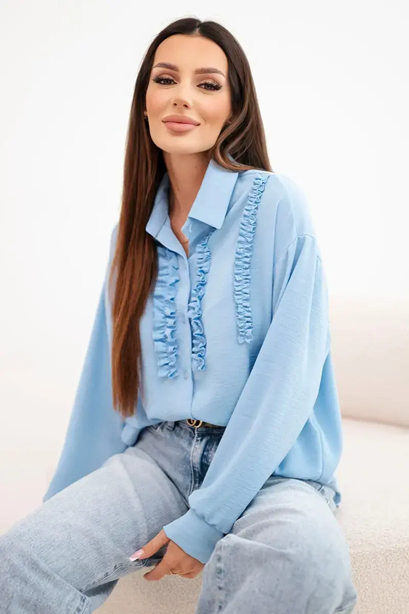 Kesi dámska viskózová košeľa s volánmi modrá