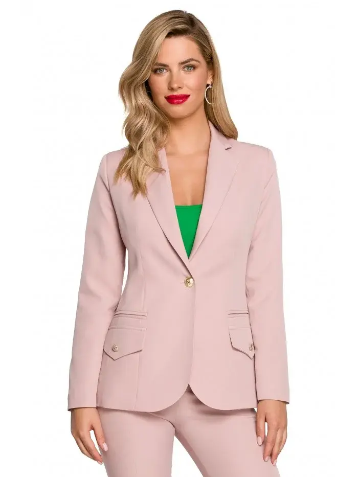 K141 Sako s dvojitým vreckom a klopou - krepová ružová EU XXL