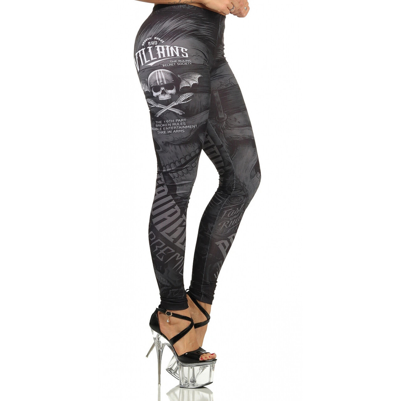 Legíny dámske Yakuza Premium Skull Gravy - čierne-sivé, XS