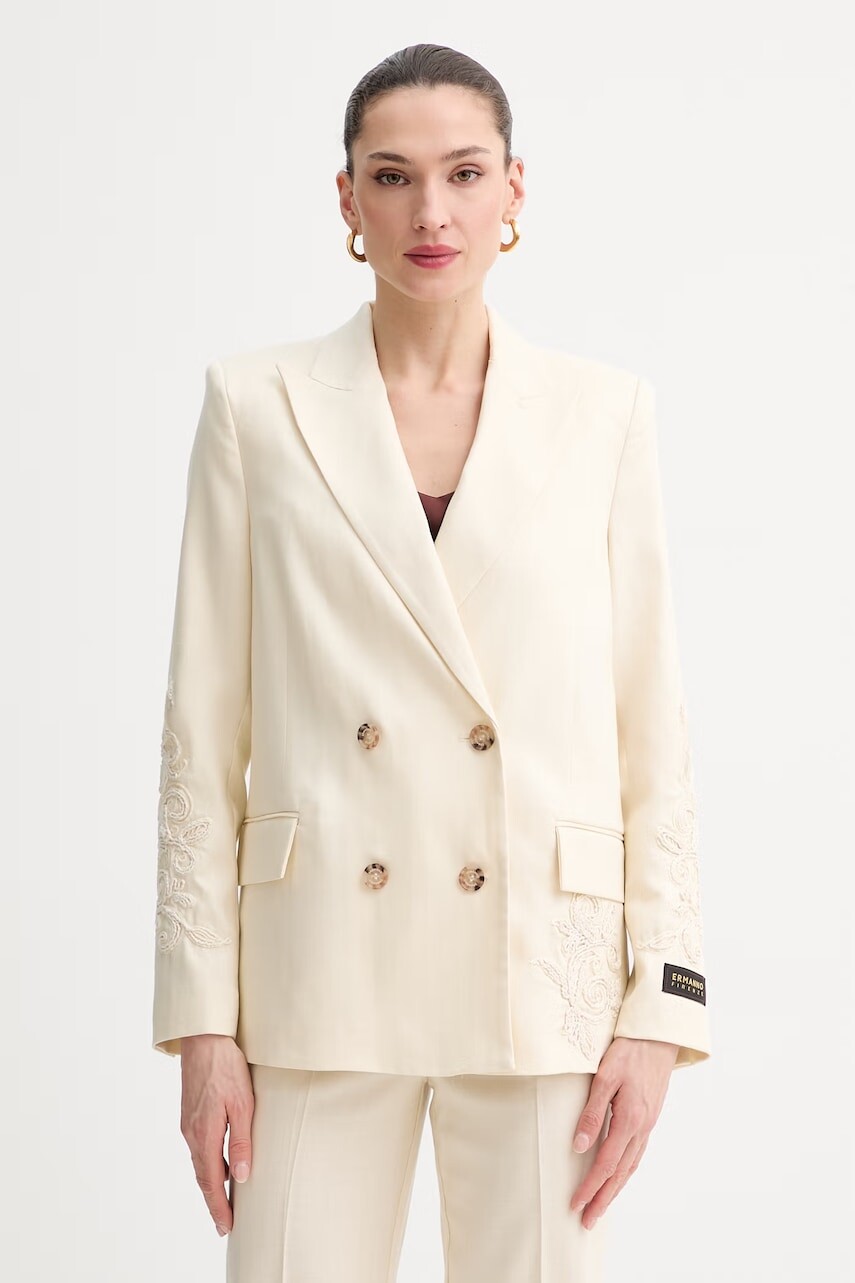 ERMANNO Firenze dvojradové sako dámske s ľanom