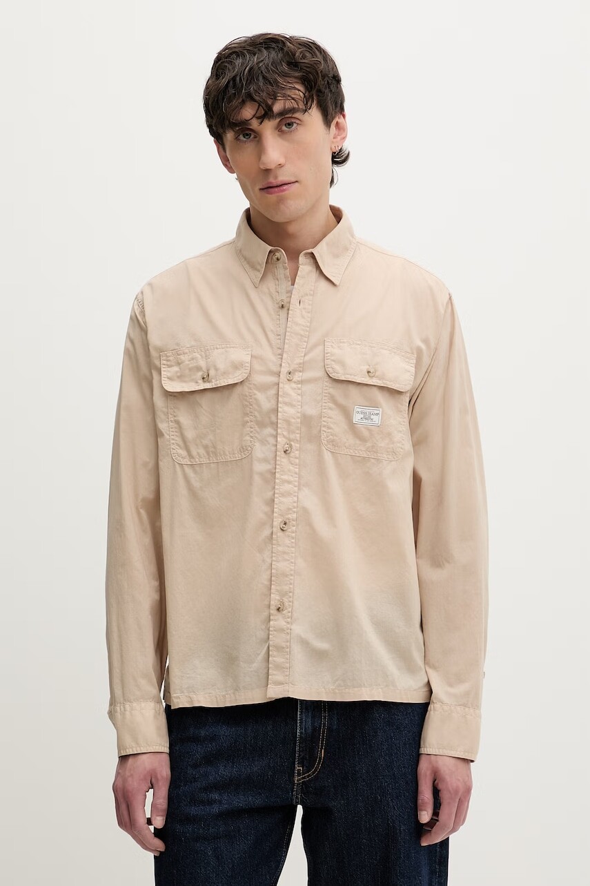 Guess Jeans Košeľa safari pánska bavlnená