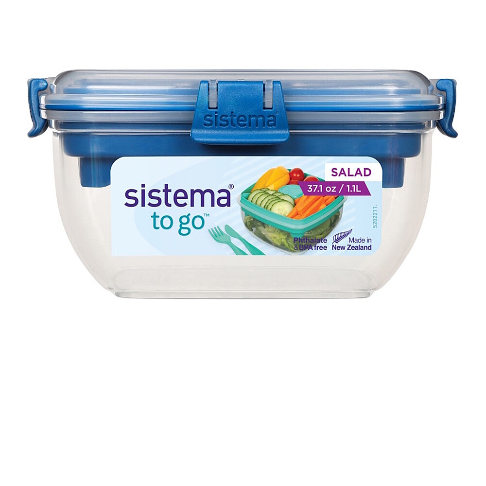 SISTEMA To go krabička s miskou na šalát a príborom modrá 1,1 l