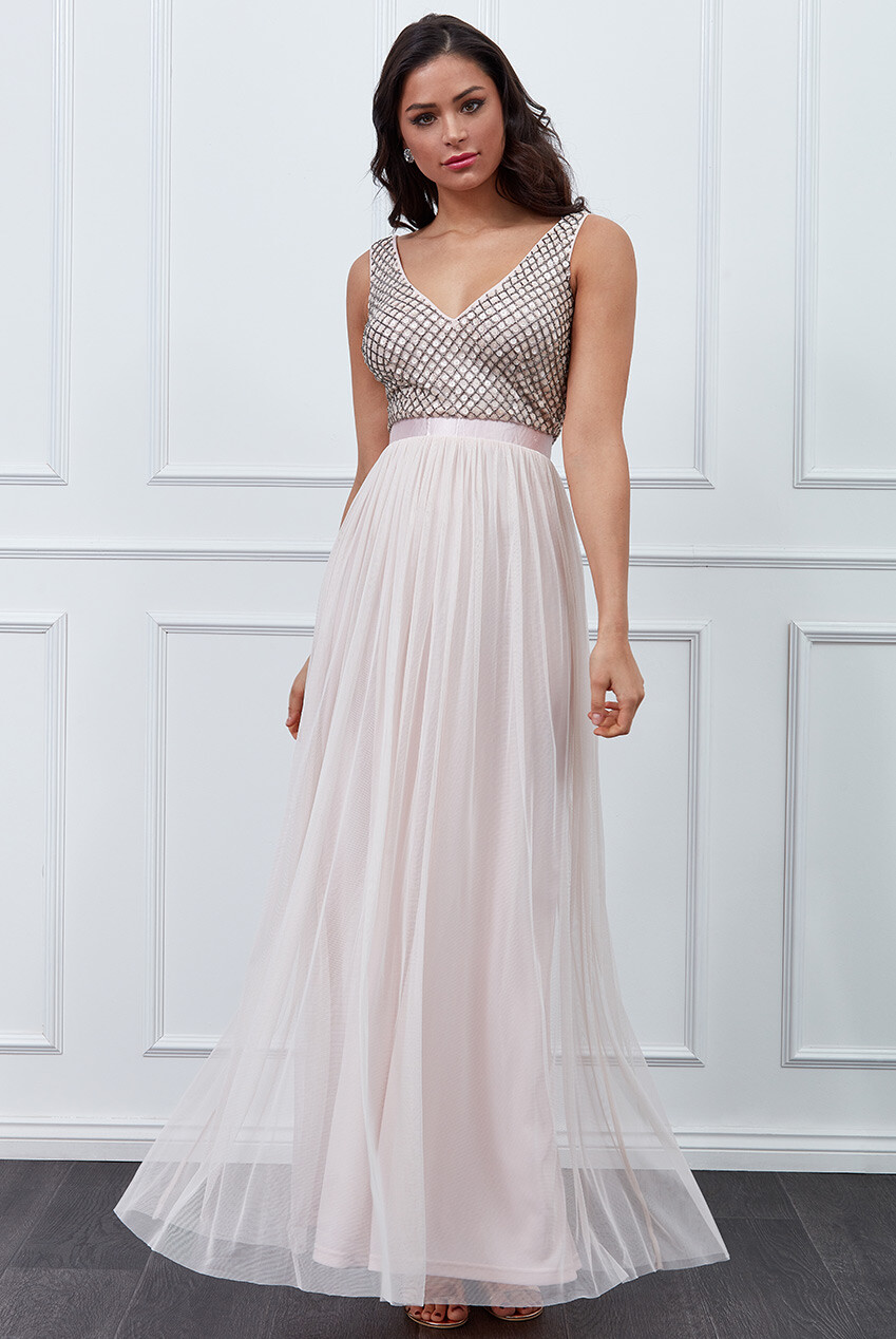 Poškodený tovar - Staroružové spoločenské šaty s tylovou sukňou Veľkosť: XXL