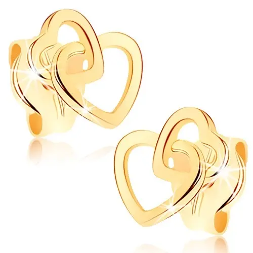 Zlaté náušnice 9K prepletené srdcia zo žltého zlata