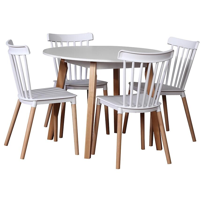 Jedálenská zostava Monti 1+4 Biely/Prírodný buk