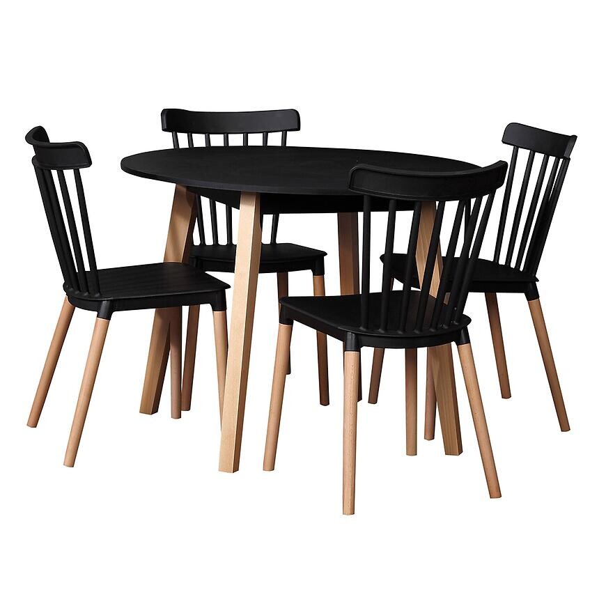 Jedálenská zostava Milano 1+4 Čierna/Prírodný buk