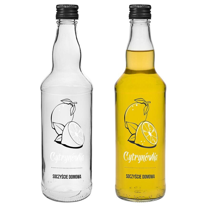 Fľaša 500 ml s uzáverom na závit, potlač Cytrynówka