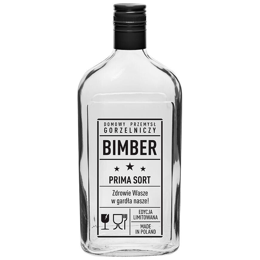 Fľaša ploskačka 500 ml s uzáverom na závit, potlač Bimber PRL