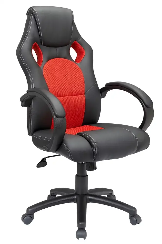 Herná stolička SPERO — ekokoža, látka, čierna/červená