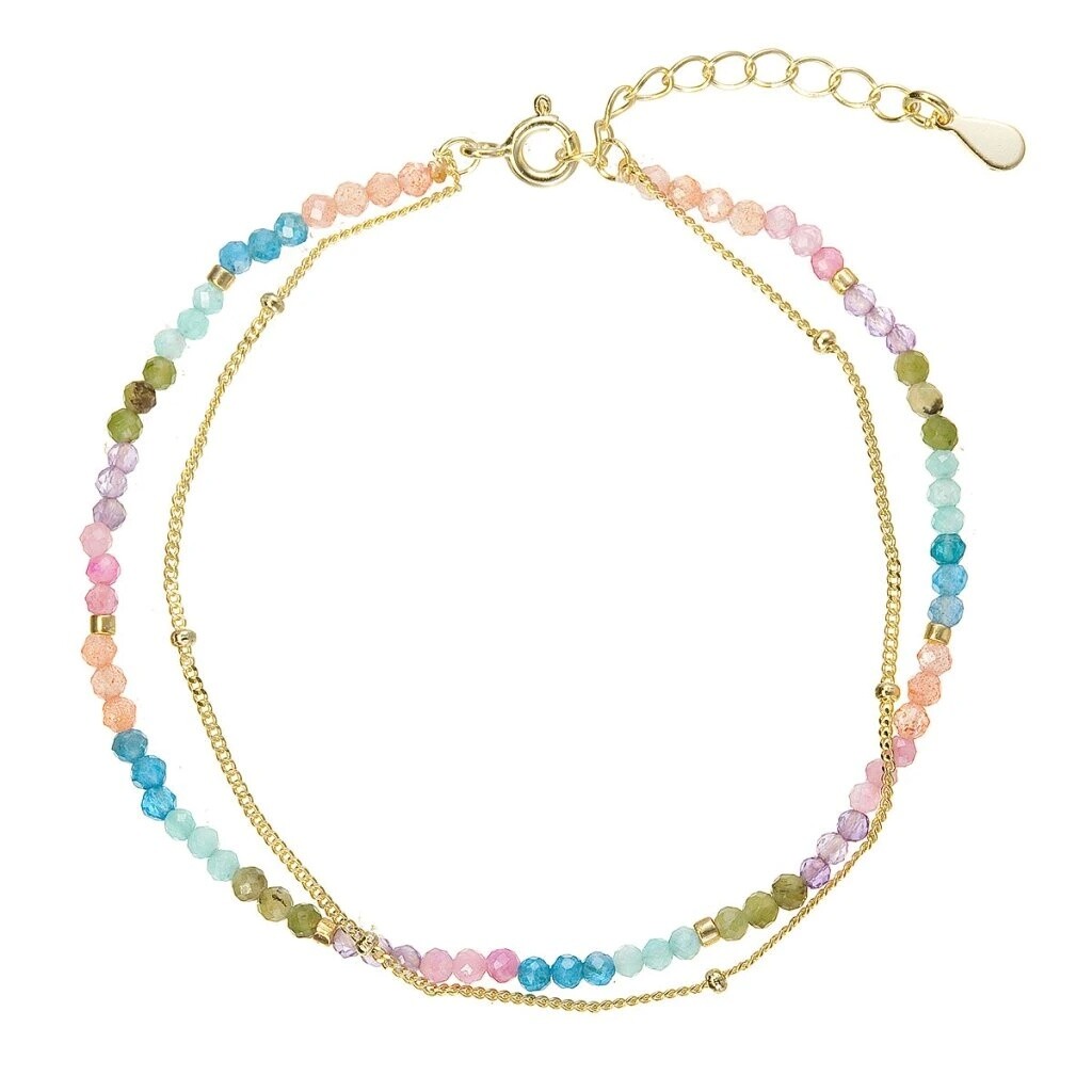 Evolution Group Dvojitý pozlátený náramok s farebnými kameňmi 13114.3