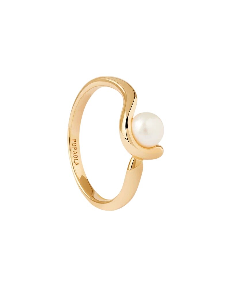 PDPAOLA Pozlátený prsteň s pravou perlou La Perla Aura AN01-E98 56 mm