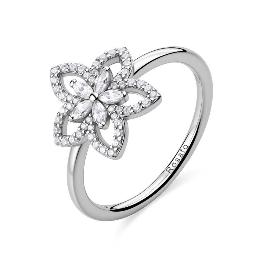 Rosato Dámsky strieborný prsteň Kvetina so zirkónmi Gaia RZGA98 52 mm