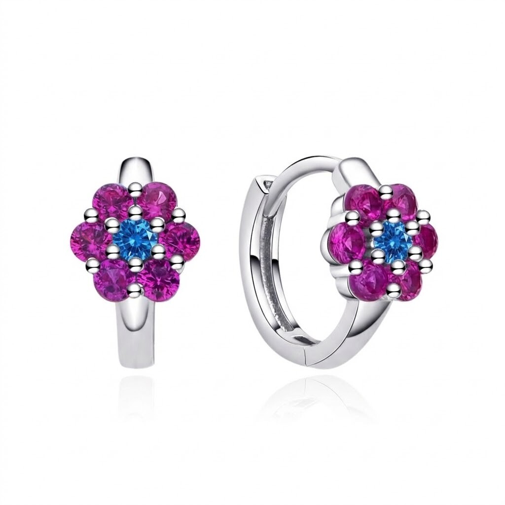 MOISS Dievčenské strieborné kruhy Kvetina so zirkónmi E0004498