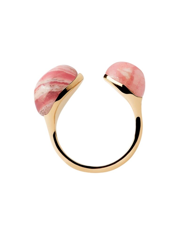 PDPAOLA Pozlátený otvorený prsteň s rodochrozitom Gravity AN01-E99 50 mm