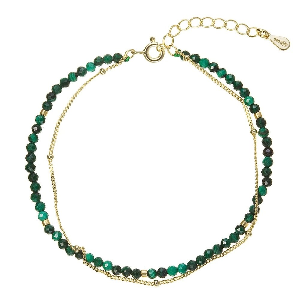 Evolution Group Dvojitý pozlátený náramok s malachitmi 13114.3