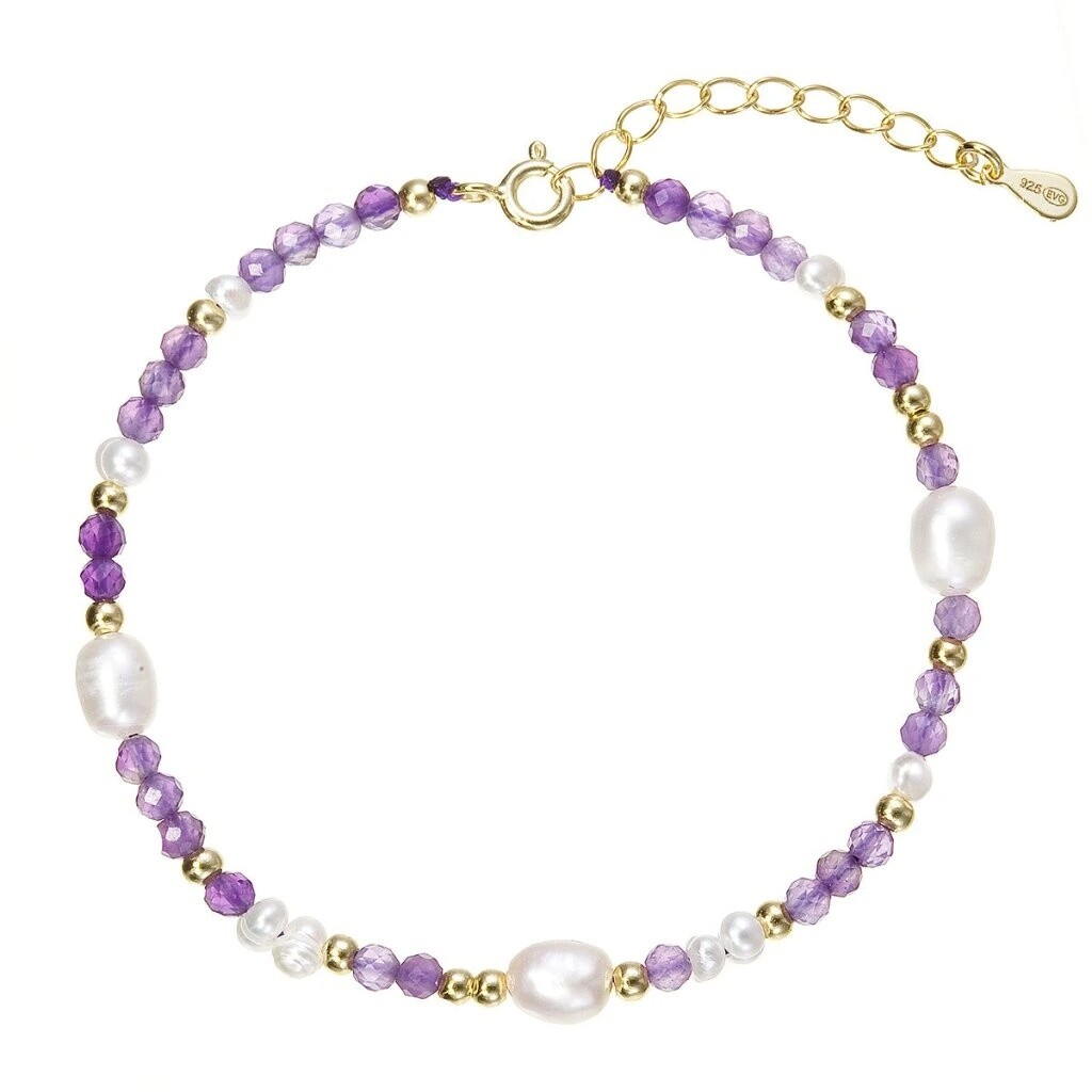 Evolution Group Pozlátený náramok s perlami a ametystmi 13113.3