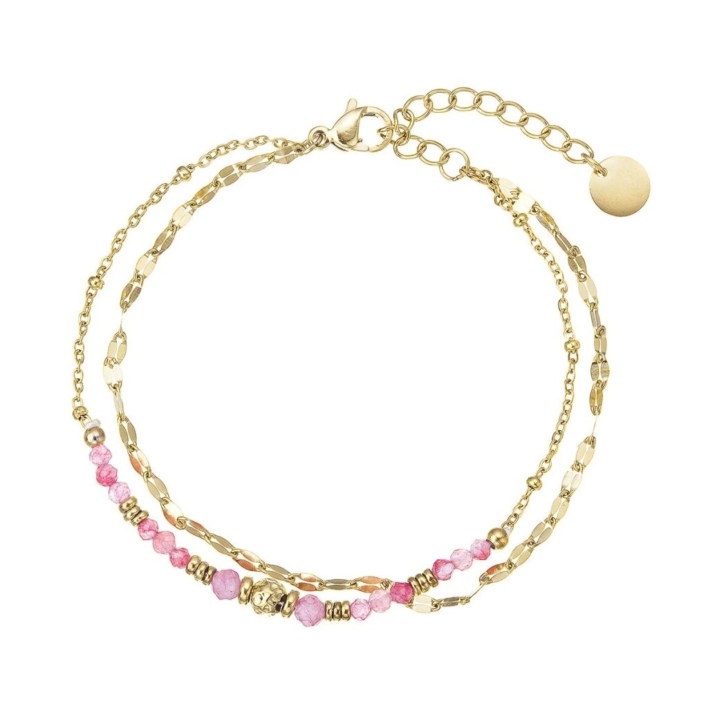 Evolution Group Dvojitý pozlátený náramok s jahodovým kremeňom 43070.3