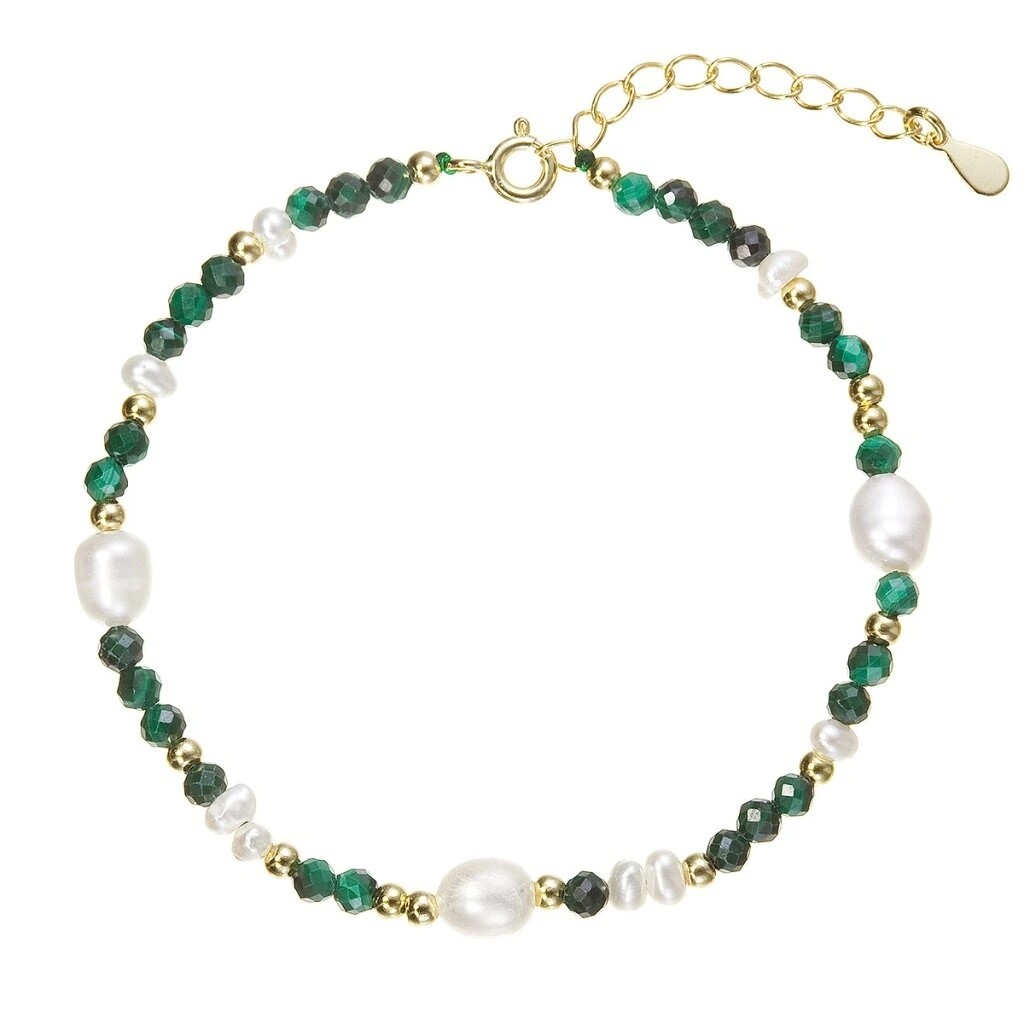 Evolution Group Pozlátený náramok s perlami a malachitmi 13113.3