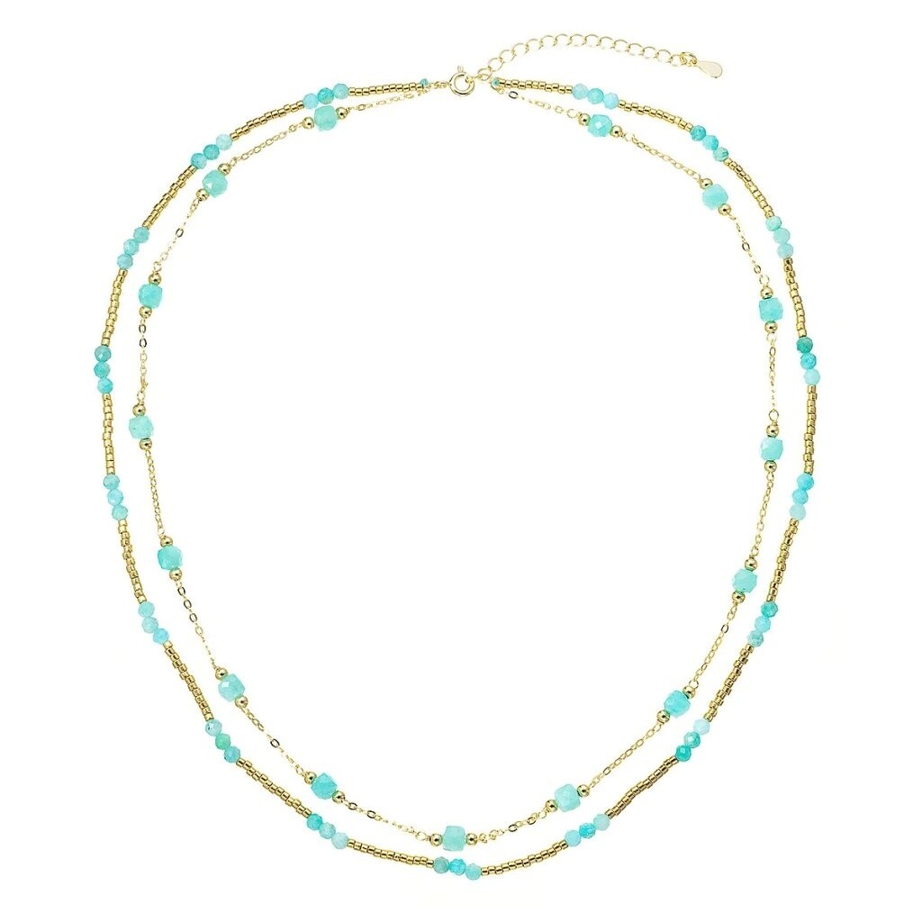 Evolution Group Dvojitý pozlátený náhrdelník s amazonitmi 12183.3