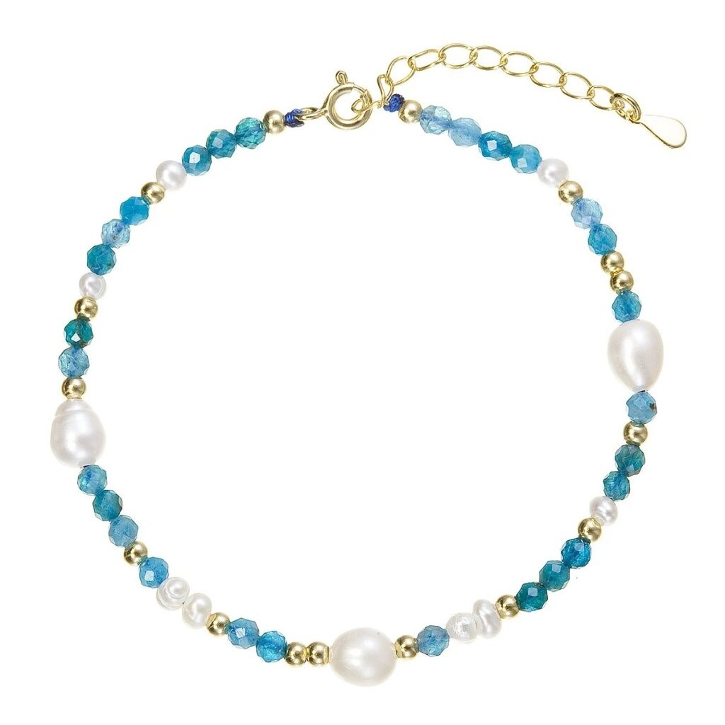 Evolution Group Pozlátený náramok s perlami a apatitmi 13113.3