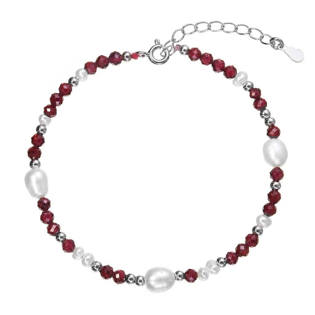 Evolution Group Strieborný náramok s perlami a granátmi 13113.3