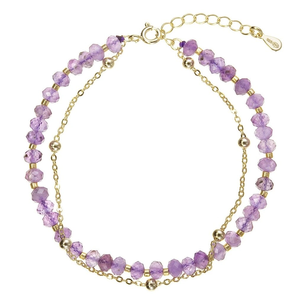 Evolution Group Dvojitý pozlátený náramok s ametystmi 13115.3