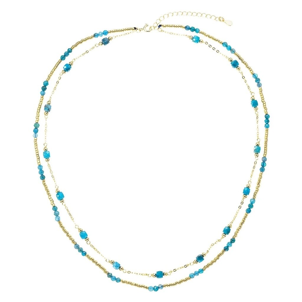 Evolution Group Dvojitý pozlátený náhrdelník s apatitmi 12183.3