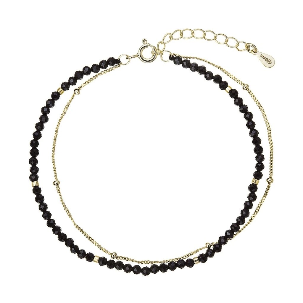 Evolution Group Dvojitý pozlátený náramok s čiernymi spinelmi 13114.3