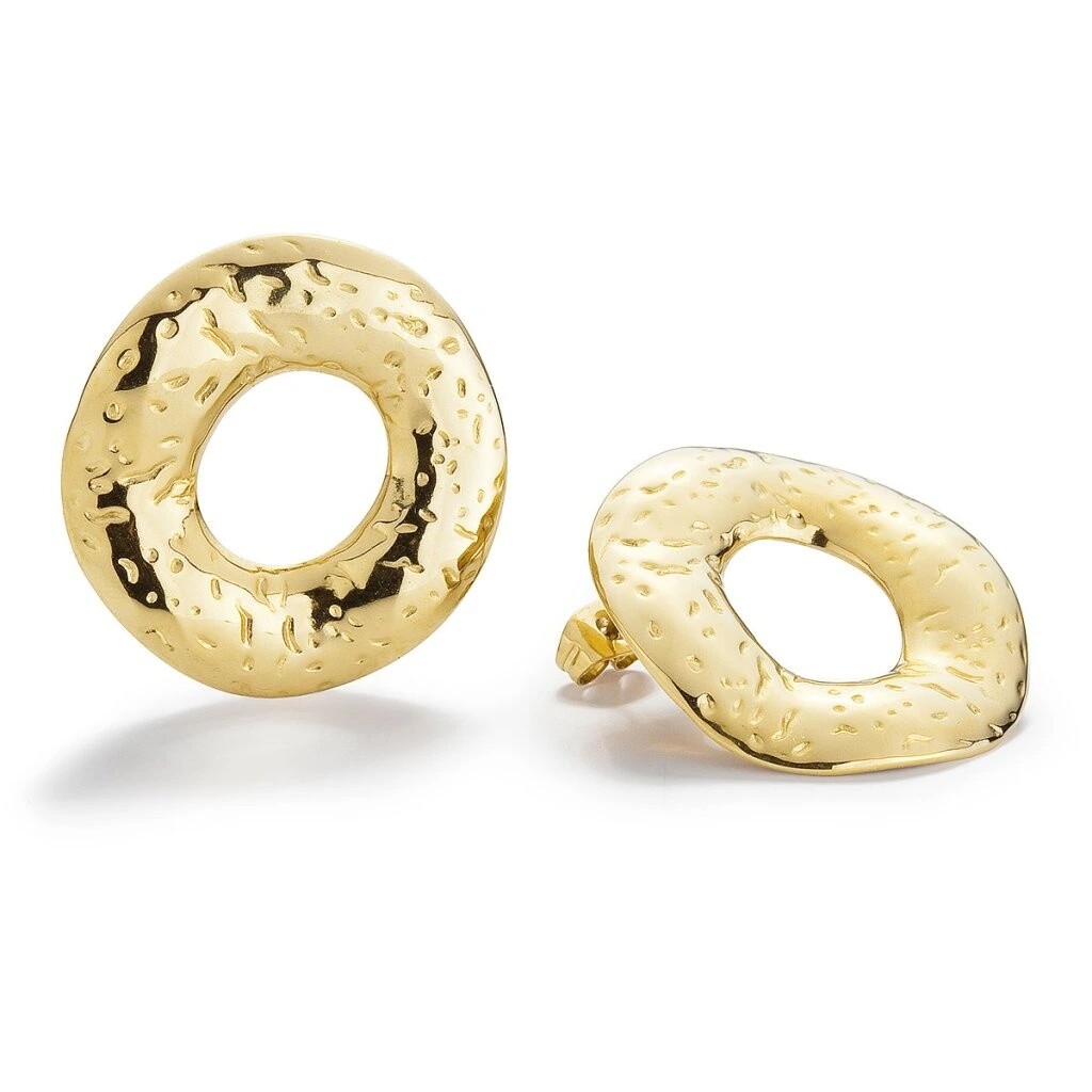 Evolution Group Výrazné pozlátené náušnice z ocele BAGEL gold