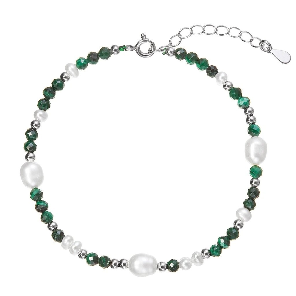 Evolution Group Strieborný náramok s perlami a malachitmi 13113.3