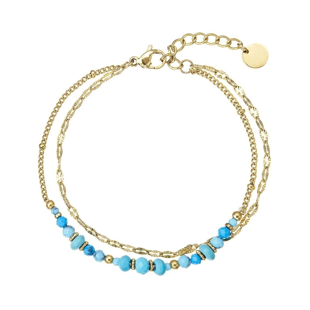 Evolution Group Dvojitý pozlátený náramok s modrým tyrkysom 43103.3