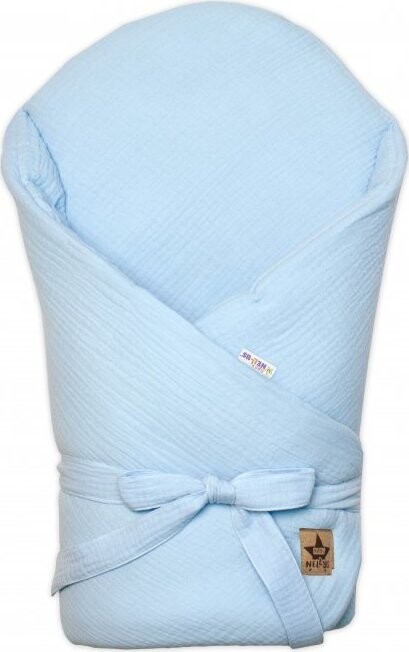 Baby Nellys Mušelínová zavinovačka s výztuží na zavazování 75 × 75 cm, světle modrá