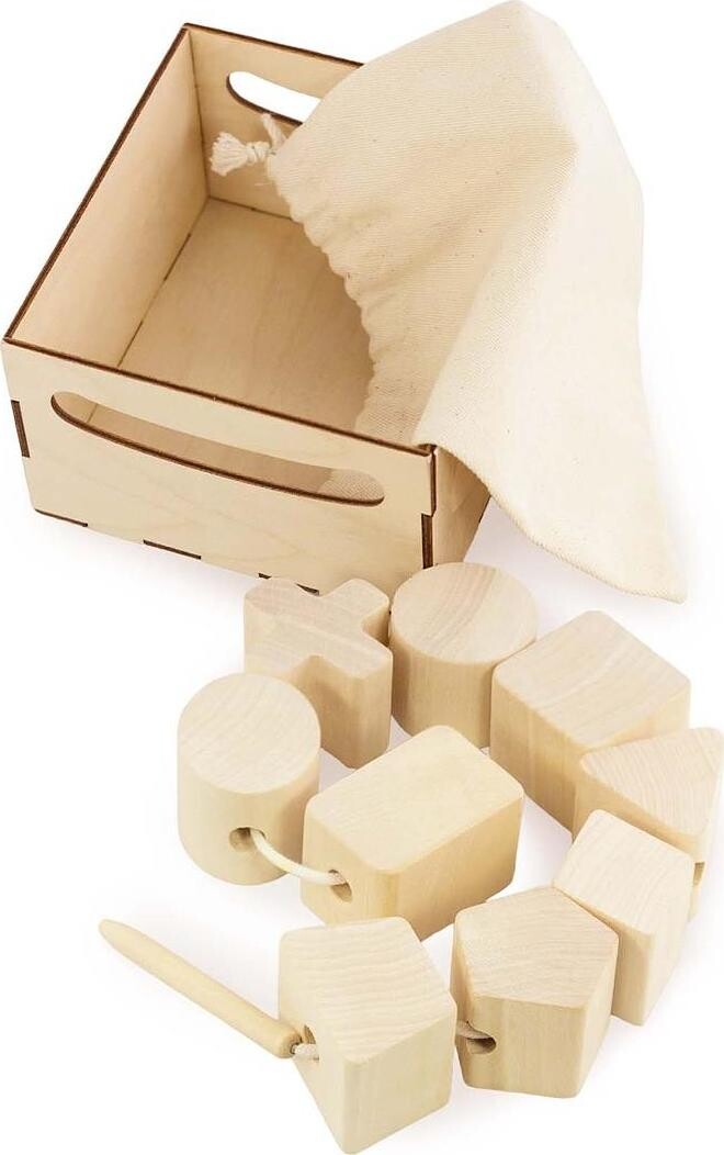 Ulanik Montessori drevená hračka Wooden lacing squares unfinished