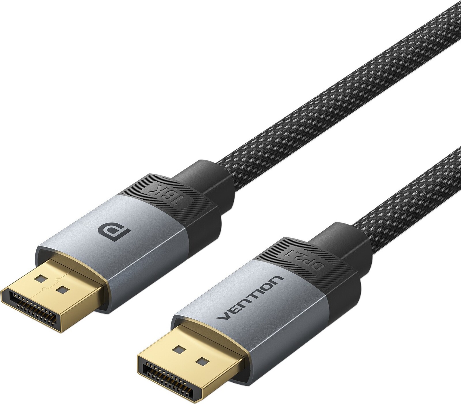 Vention Cotton Braided DP 2.1 Male to Male 16K HD Cable 1M Gray Aluminum Alloy Type