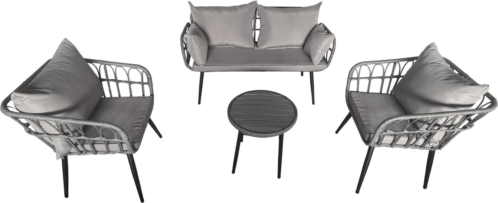 Autronic Záhradná súprava 1 + 1 + 2 Fiera, stôl o45,5, sivý umelý ratan, čierny kov