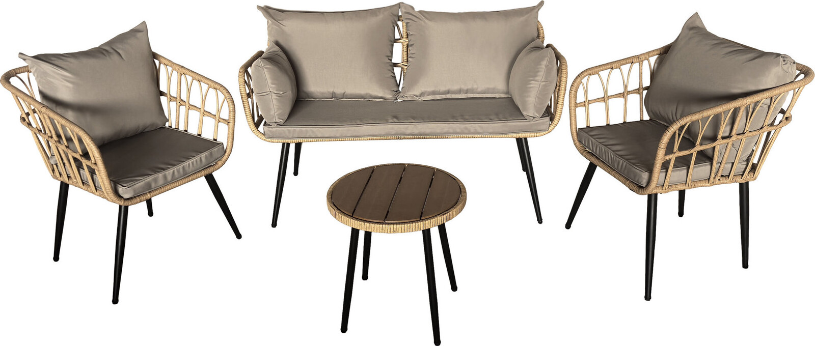 Autronic Záhradná súprava 1 + 1 + 2 Fiera, stôl o45,5, prírodná farba umelého ratanu, čierny kov