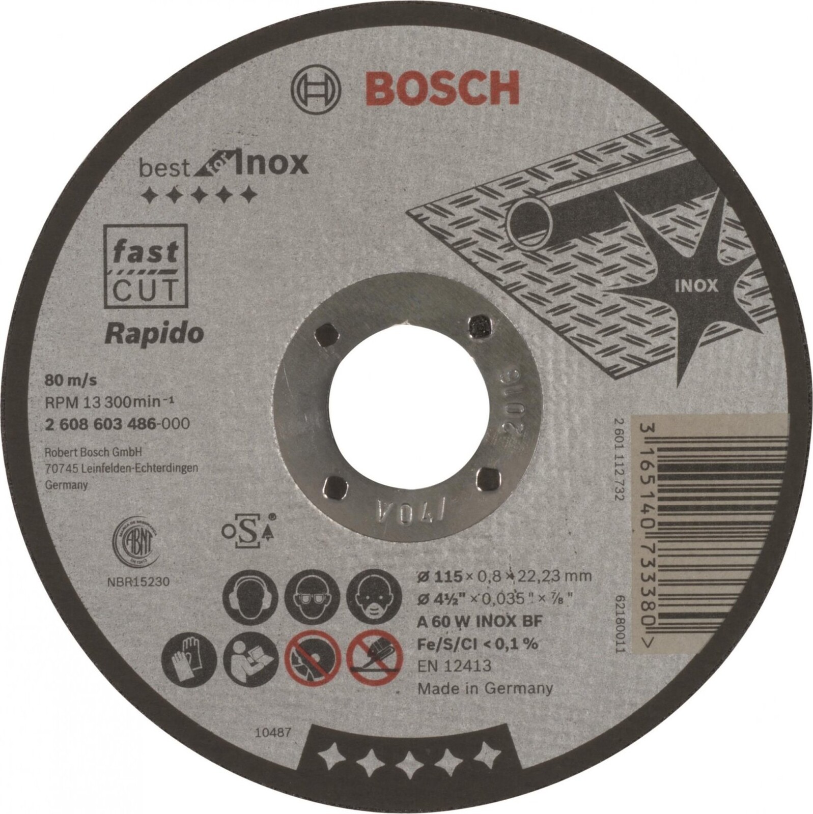 BOSCH Deliaci kotúč rovný Best for Inox – Rapido A 60 W INOX BF, 115 mm, 0,8 mm 2.608.603.486