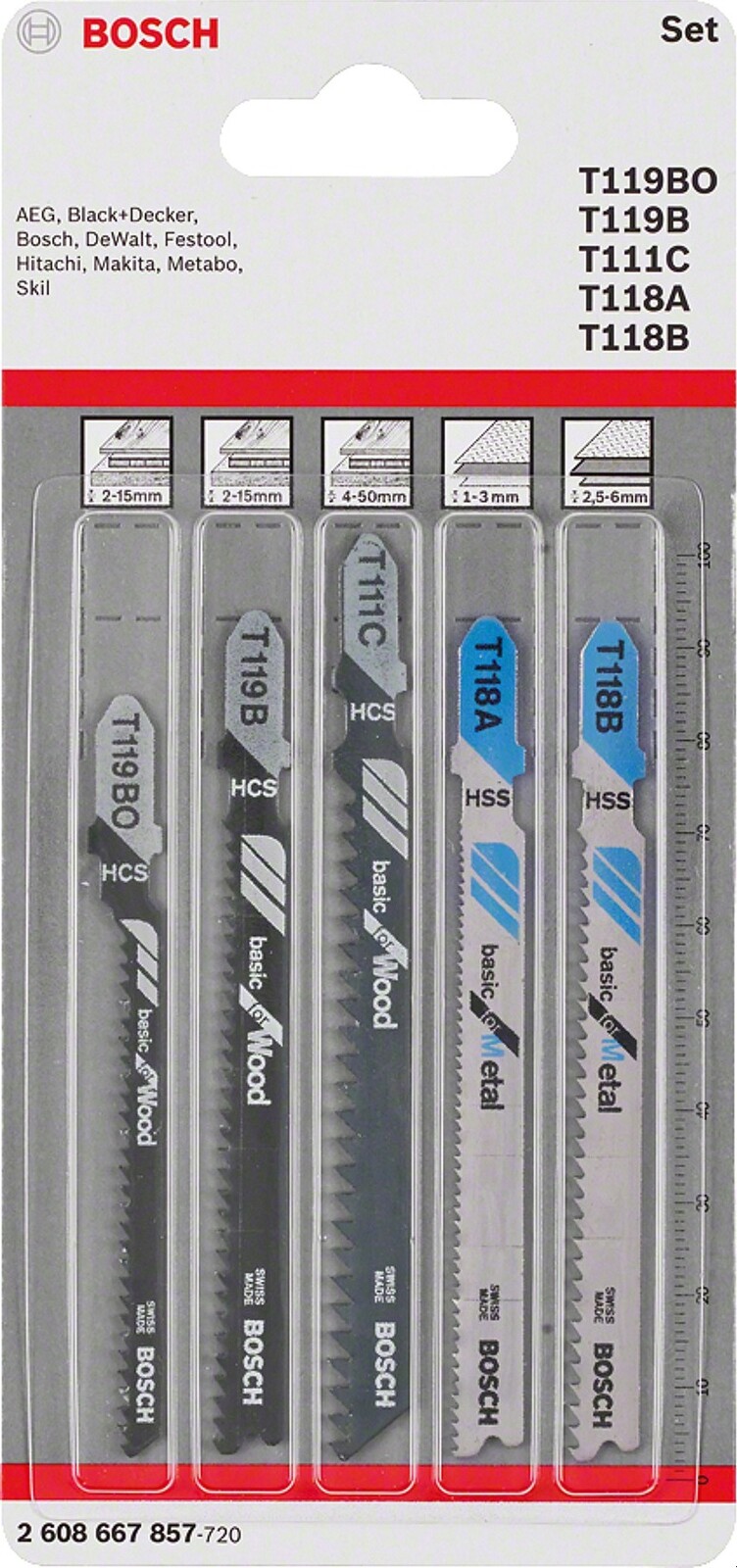 BOSCH 5-dielna súprava pílových plátkov Wood and Metal Basic so stopkou T 2.608.667.857