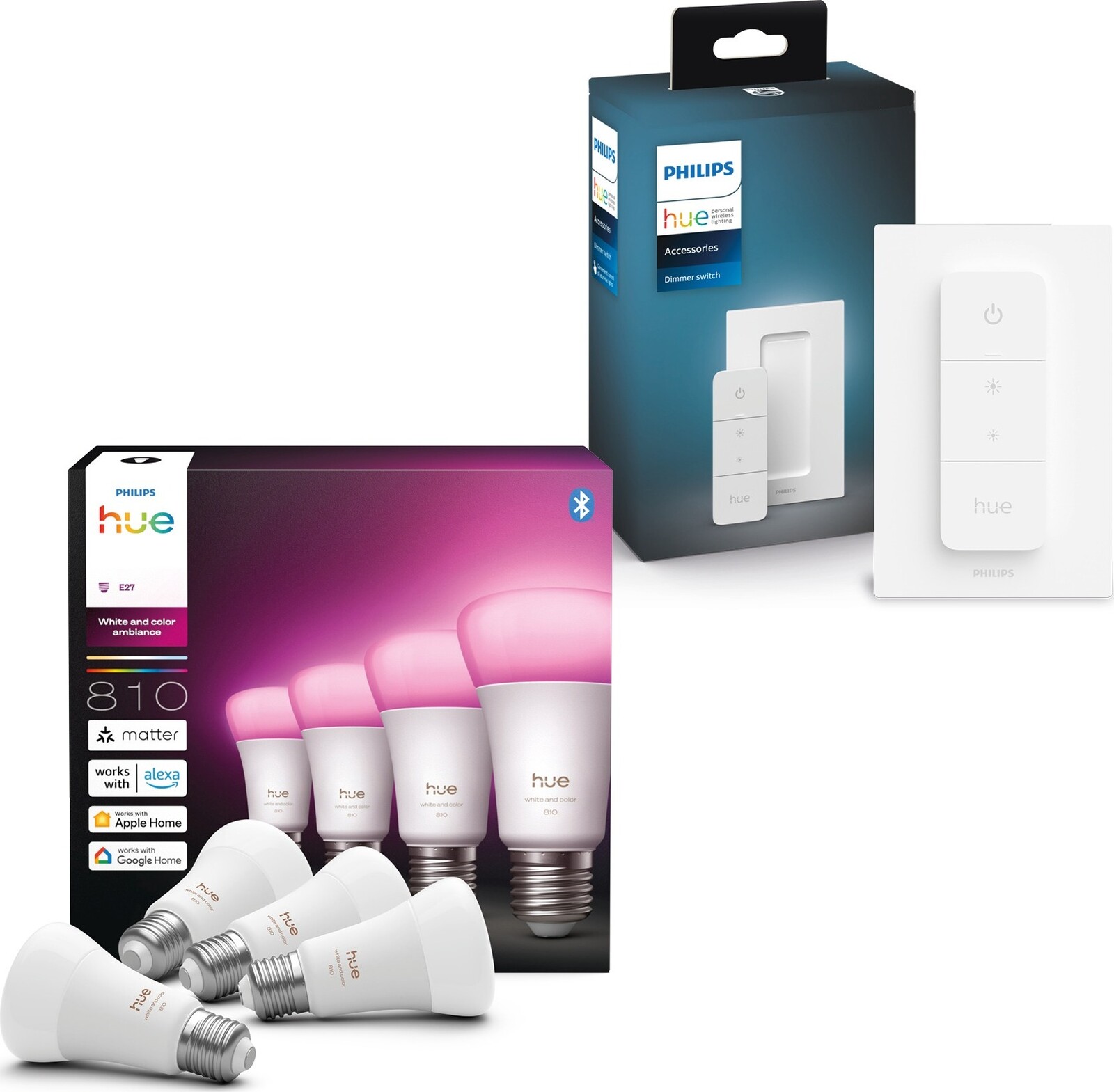 Philips Hue White and Color Ambiance 6W 810 E27 4ks + Hue dimmer switch V2