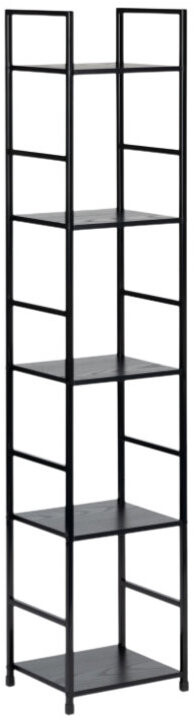 ModernHome CWJ3024144L Dřevěný regál s kovovým rámem a 5 policemi, černý