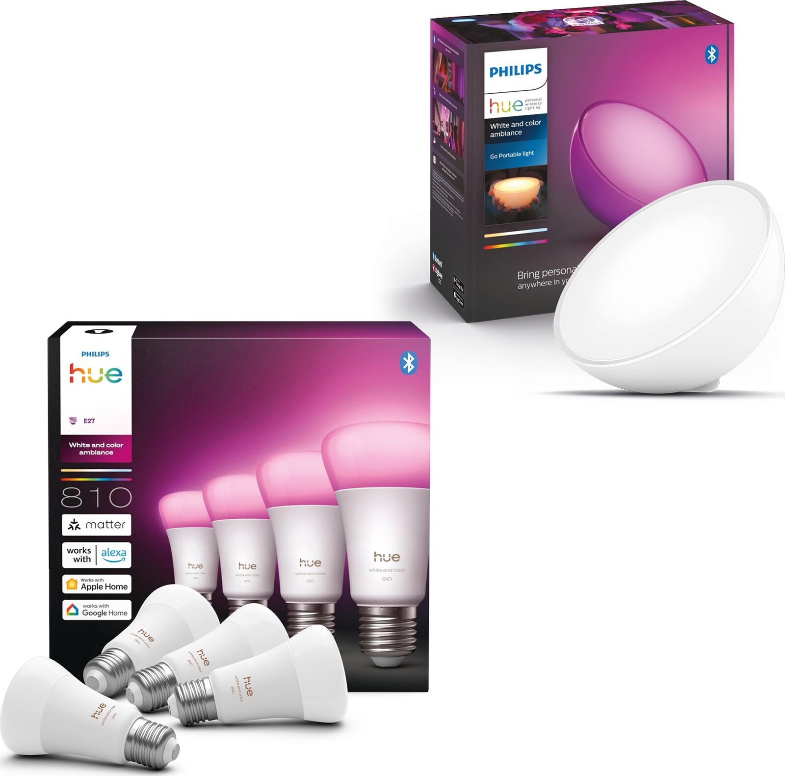Philips Hue White and Color Ambiance 6W 810 E27 4ks + Hue GO v2
