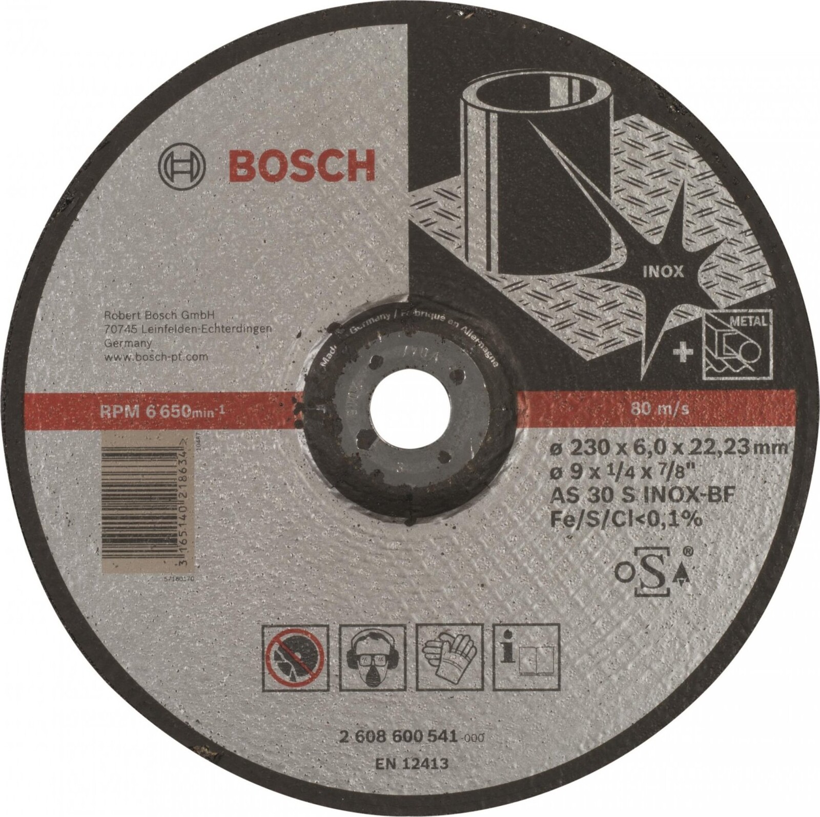 BOSCH Hrubovací kotúč profilovaný Expert for Inox AS 30 S INOX BF, 230 mm, 6,0 mm 2.608.600.541