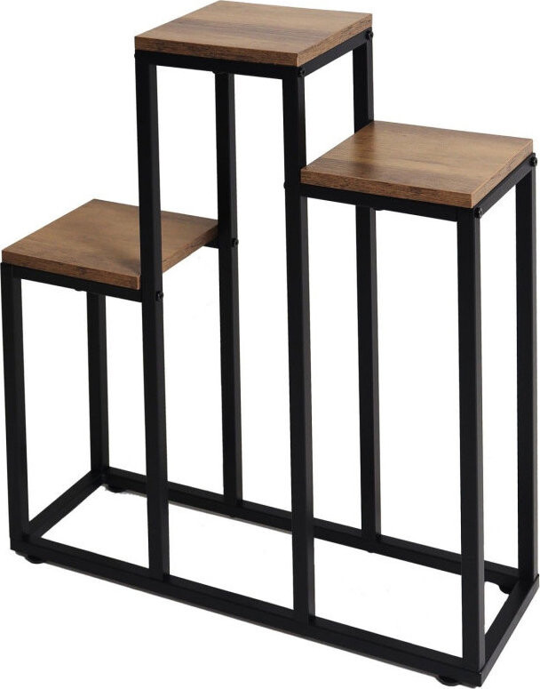 Bauerkraft H-027 Kovový patrový květinový stojan na 3 květiny, rustikální dub