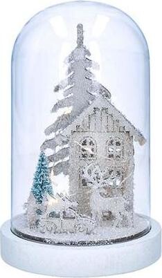 Solight LED vianočný zasnežený domček, 18 cm, 10× LED, 2× AA