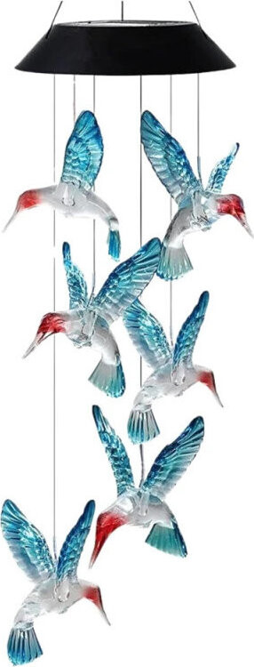 LEAN Toys 26937 Solární zahradní LED zvonky Kolibříci 70 cm, modré