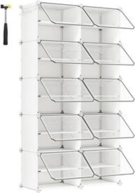 Songmics Modulární botník Lux s 10 dvířky, čirý/bílý