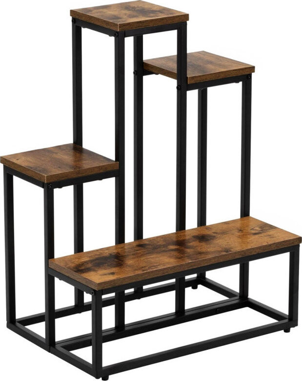 Bauerkraft H-606 Stojan na květiny kovový patrový, regál, rustikální dub