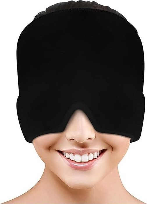 Chladiaca kompresná 360° gélová maska na tvár proti migréne a únave, čierna